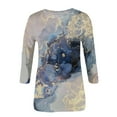 thumbnail image 4 of Wycnly Womens Tops Dressy Casual Loose Fit Breathable Lightweight Ladies Fashion Pullover Tees Shirts Summer 3/4 Sleeve Crewneck Tops Marbled Print Blouse Beige s, 4 of 4