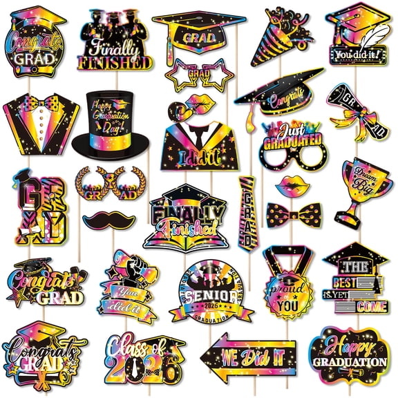 30 Pcs Graduation Photo Booth Props 2026,Grad Party Supplies for College, Graduation Deco Class Favors Supplies, Party Decorations Set Picture Props