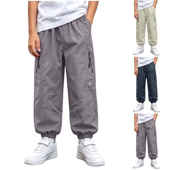 Bixock Boys Sweatpants High Waist Cargo Pants Kids Jogger Elastic Waist Solid Color Side Pocket Loose Breathable Outdoor Hiking Casual Daily Activity Wear Size 9-10Years