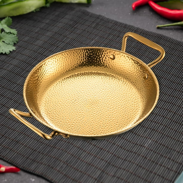 Paellera de acero inoxidable con asas dobles, sartén voladora, sartén para cocinar, plato de metal para aperitivos, paellera para picnic y barbacoa 20 centímetros
