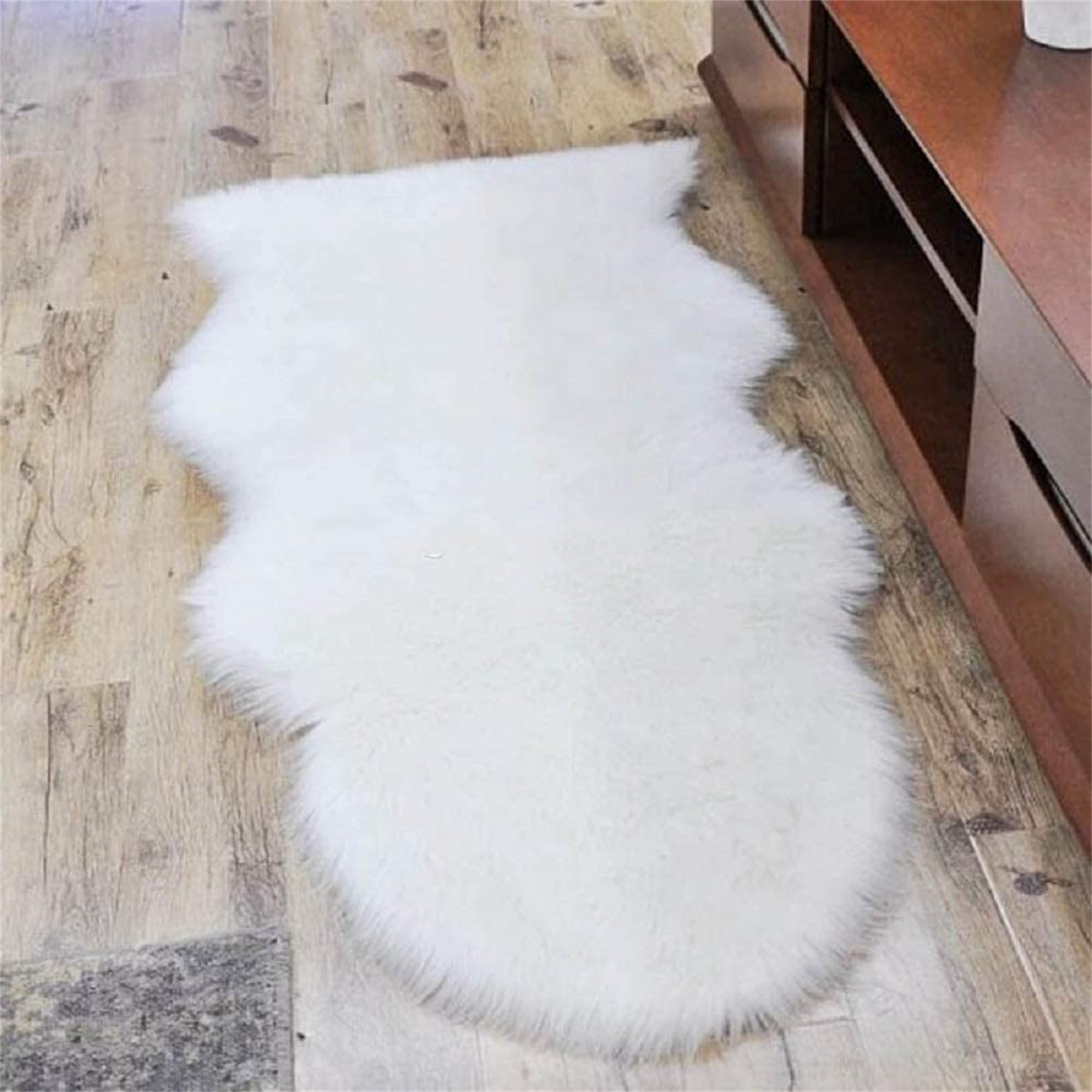 MeyJey Ultra Soft Faux Sheepskin Runner Rug Milk White Faux Fur Throw