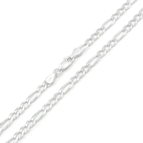 925 Italian Sterling Silver 4mm Solid Figaro Chain, FREE Microfiber Cloth, ITProLux Link Mens Womens Necklace, Giorgio Bergamo