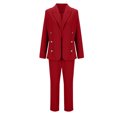thumbnail image 4 of Scyoekwg Women's Button Lapel Business Casual Blazer Suit Set Fashion Slim 2 Piece Outfits Long Sleeve Blazer Jackets Pants Matching Set (Red,XL), 4 of 5