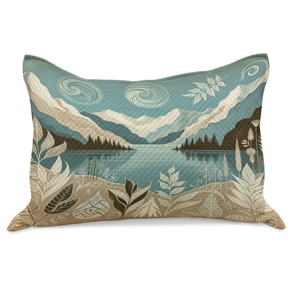 Ambesonne Lake Knitted Quilt Pillowcover, Calm Mountains Scenery Botany, 36"x20", Pale Teal Tan and Brown