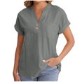 thumbnail image 2 of Gamivast Placed My Account Recently Summer Tops For Women 2025 Trendy Short Sleeve Linen Shirt Casual Button V Neck Tunic Blouses Outfits Casual Work Blouse Tops Gray L History of Purchases, 2 of 7
