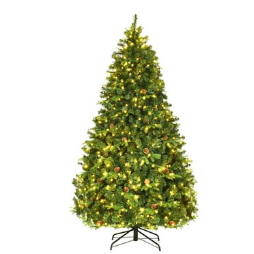 Gymax Pre-Lit 7' Artificial Christmas Tree Premium Spruce Hinged 460 LED Lights Pine Cones