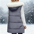 thumbnail image 6 of Long Puffer Vests for Women Outerwear Fleece Fall Winter Warm Sleeveless Zip up Detachable Hat Collar Coat with Pockets New Dark Gray 5XL, 6 of 9