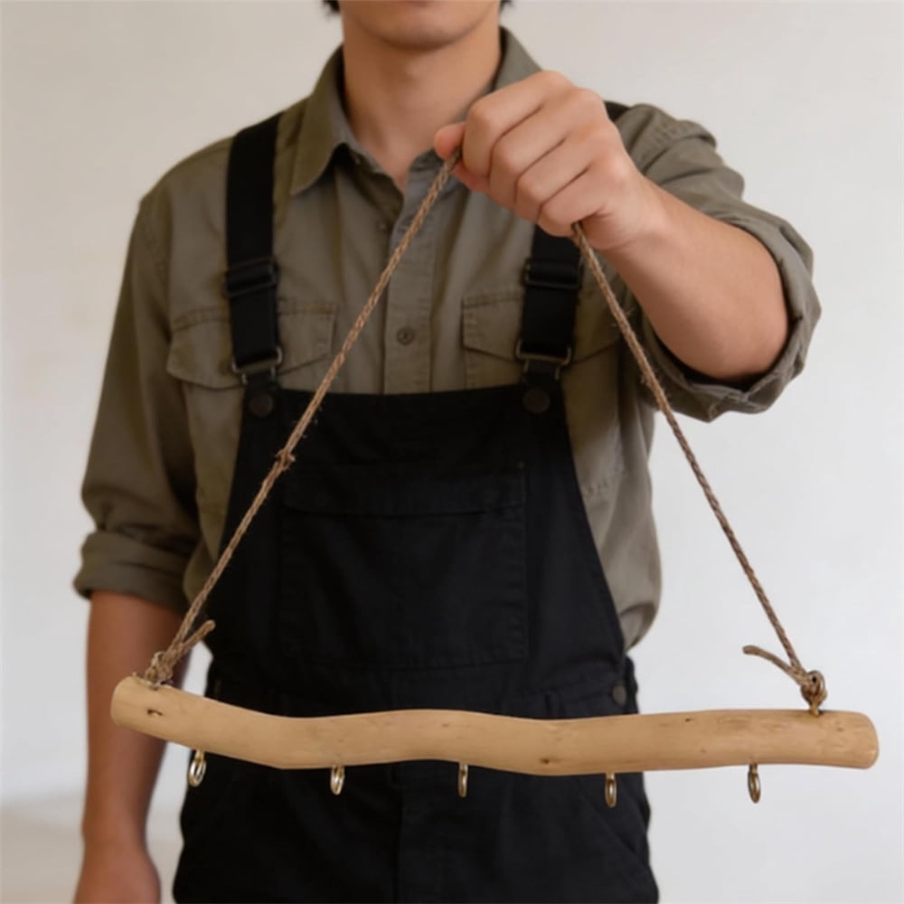 HXRH 2Pcs Driftwood Wall Hanging Jewelry Hanger 16Inch Rustic Solid Wood Wall-Mounted Organizer with 5 Hook for Keys Hats Entryway