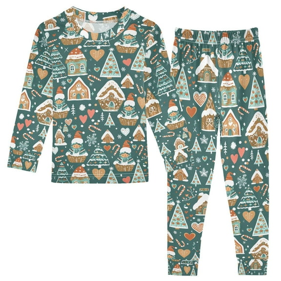 joogoo Christmas Gingerbread House 2 Piece Long Sleeve Tee and Pants Cotton Pajama Set 5Y