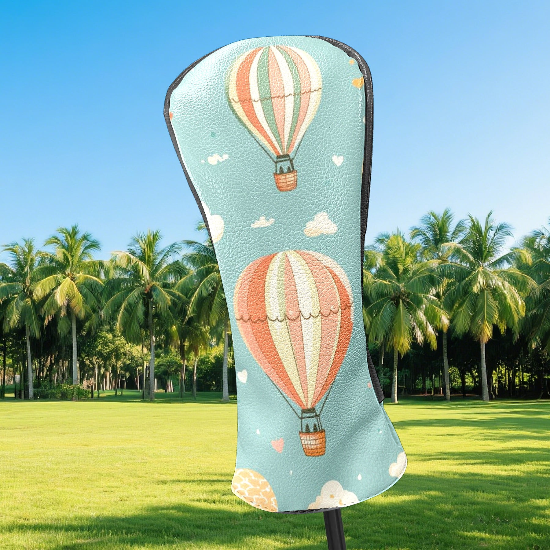 Golf Head Covers Colorful Hot Air Balloons Design for Driver, Wood & Hybrid, Premium Waterproof PU Leather with Plush Lining, Whimsical Golf Gifts