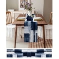 thumbnail image 3 of Ldtrchee Navy Blue Geometric Table Runner 48 Inches, White Modern Abstract Bed Runner Dresser Scarves Tabletop for Indoor Outdoor Parties/Ceremony/Banquet, 13" x 48", 3 of 8