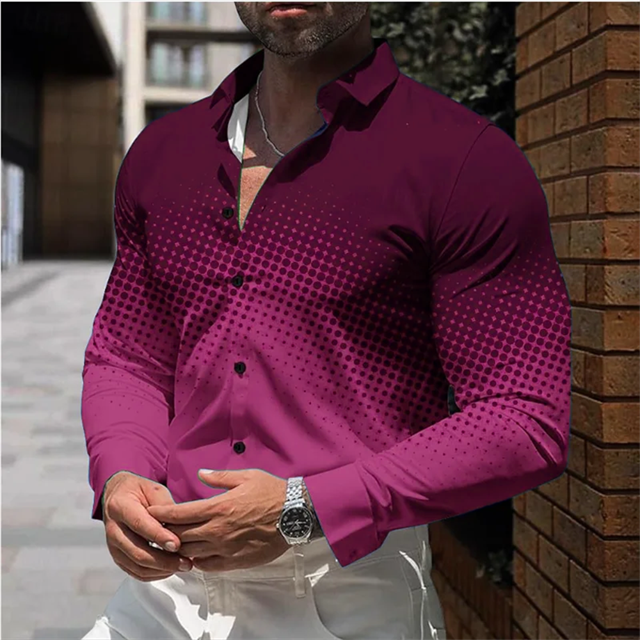 Camisa estampada de lunares para hombre, informal, cómoda, con solapa, larga, para primavera, verano, moda social, top de lujo