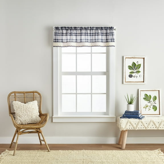 Curtainworks Seaton Indoor Polyester Light Filtering Rod Pocket Valance , Navy , 28"x36", Adult
