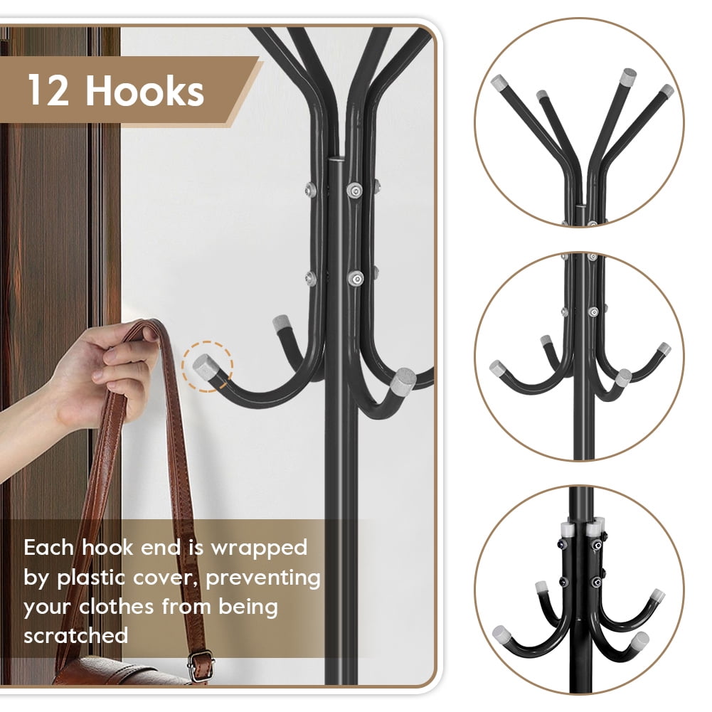 Hilitand Coat Racks  Hall Tree Hatrack Coat Rack Stand Metal Coat Hanger Tree with 12 Hooks for Hats Clothes Suits Handbags Umbrella in Entryway Hallway Bedroom Office Use