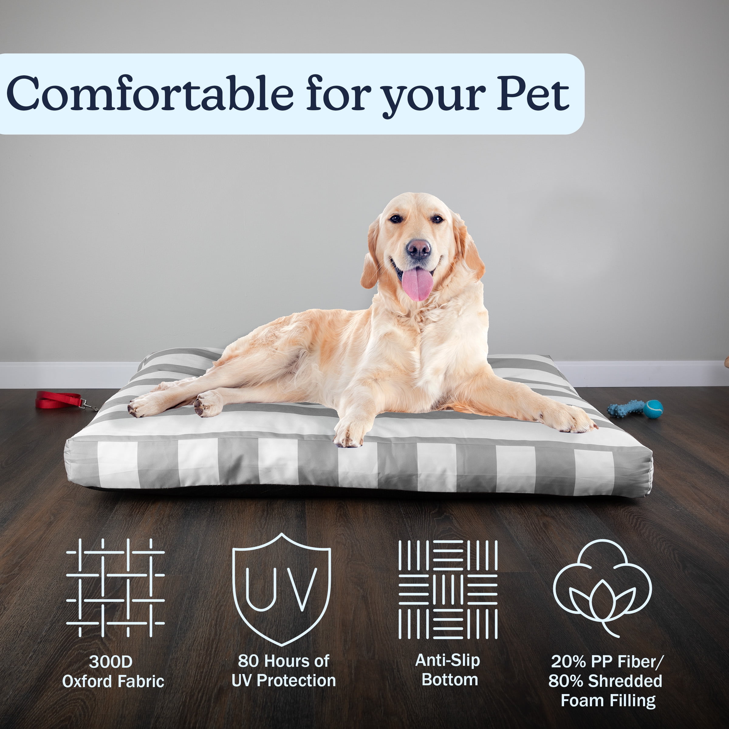 PETMAKER 44in Water-Resistant Dog Bed with Removable Washable Cover (Gray)