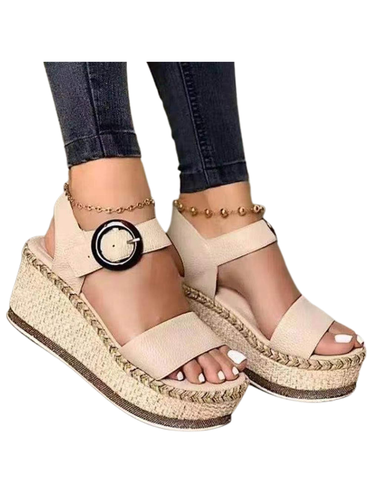 Womens Creeper Wedge Heels Platform Candy Color Buckle Open Toe Sandals Party Sz 