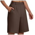 thumbnail image 3 of vigerkar Bermuda Shorts for Women High Waisted Linen Dressy Casual Pleated Wide Leg Summer Shorts with Elastic Waist Coffee, M, 3 of 9