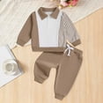 thumbnail image 2 of TOWED22 Toddler Baby Boy Clothes Color Block Long Sleeve Sweatshirt Tops + Pants Fall Winter Outfits 2 Piece Set,Khaki,2-3 Y, 2 of 7