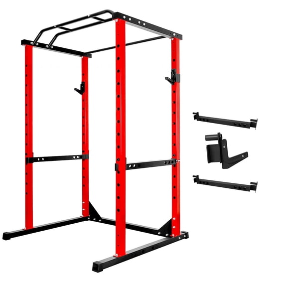 1200LBS Capacity Squat Rack, Multi-Functional Power Cage with J-Hooks & Gym Attachments, Adjustable Heavy Duty Squat Rack for Professional Fitness Center