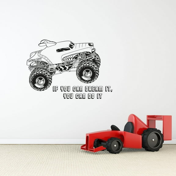 You Can Dream It Quote Quotes Monster Truck Toy Car Wall Sticker Art Decal for Girls Boys Room Bedroom Nursery Kindergarten House Fun Home Decor Stickers Wall Art Vinyl Decoration Size (35x40 inch)