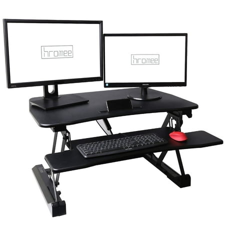 Height Adjustable Standing Desk Sit to Stand Gas Spring Riser Converter Large Table Fits Dual Monitor Workstation with Keyboard