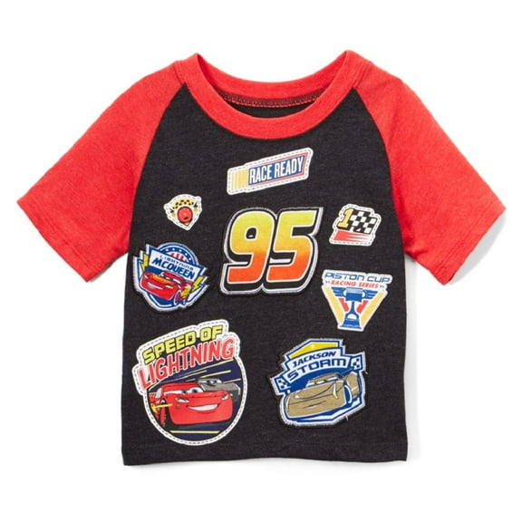 Disney Little Boys' Toddler Cars 3 Logo Patches Raglan Tee