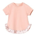 thumbnail image 5 of LYHaoo Girl 2 Piece Outfits Kids Toddler Baby Girls Spring Summer Solid Short Sleeve Tshirt Ruffle Shorts Tracksuit Outfits Clothes Set Sizes 6-12 Months(Pink), 5 of 5