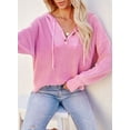 thumbnail image 6 of Asyoly Womens Henley Hooded Sweater Long Sleeve Button Up V Neck Drawstring Loose Chunky Knit Pullover Oversized Jumper Casual Tops, 6 of 7