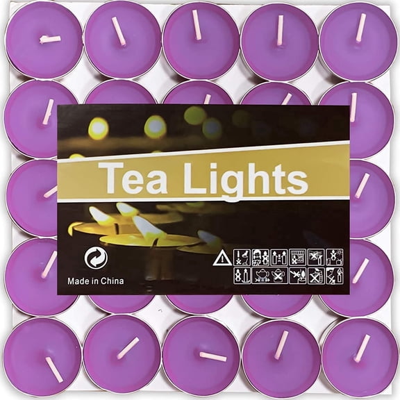 OUO Tea Lights - 50 Pack Smokeless, Dripless & Long Lasting Mini Tealight Candles for Mood, Dinners, Parties, Home Decoration, Wedding, Crafts (Purple)