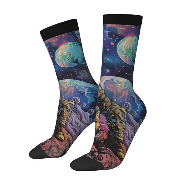 Balery Rainbow Astronaut Space Landscape Calcetas Largas con Estampado para Hombre y Mujer – Suaves y Transpirables, Talla Única (US 5-11)