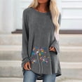thumbnail image 2 of TSADFHJI T-Shirts en Coton pour Femmes Col Rond Décontracté Raglan Pissenlit Imprimé Manches Longues T-Shirts Blouse Top S Gris, 2 of 4