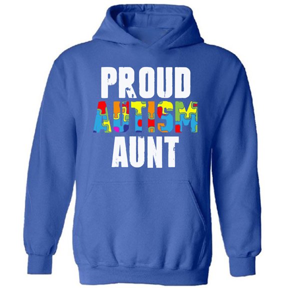 Proud Autism Aunt Awareness Hoodie for Women Colorful Puzzle Hooded Graphic Tee