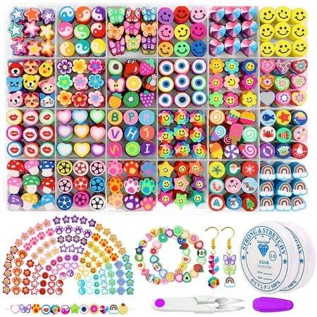 Clay Beads Set For Jewelry Making Diy Beaded Bracelet Necklace Accessories Kit Cute Fruit Smile Resin Beads Handmaking Bead Set