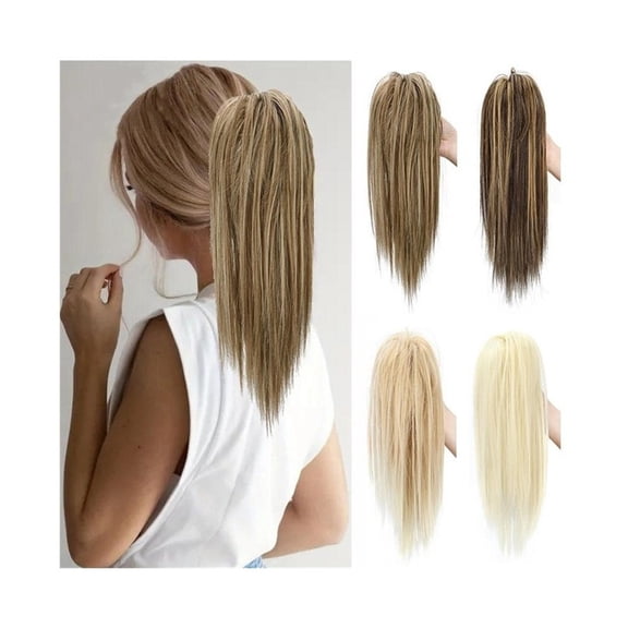 14 Inch Short Straight Ponytail Extensions for Women, Synthetic Claw Clip Pony Tails Clip in Fake Straight Hair Pieces
