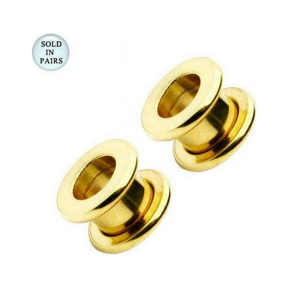 Gold Ion Plated Ear Plug Eyelet Screw Fit Tunnel - 10 Gauge to 3/4 Inch