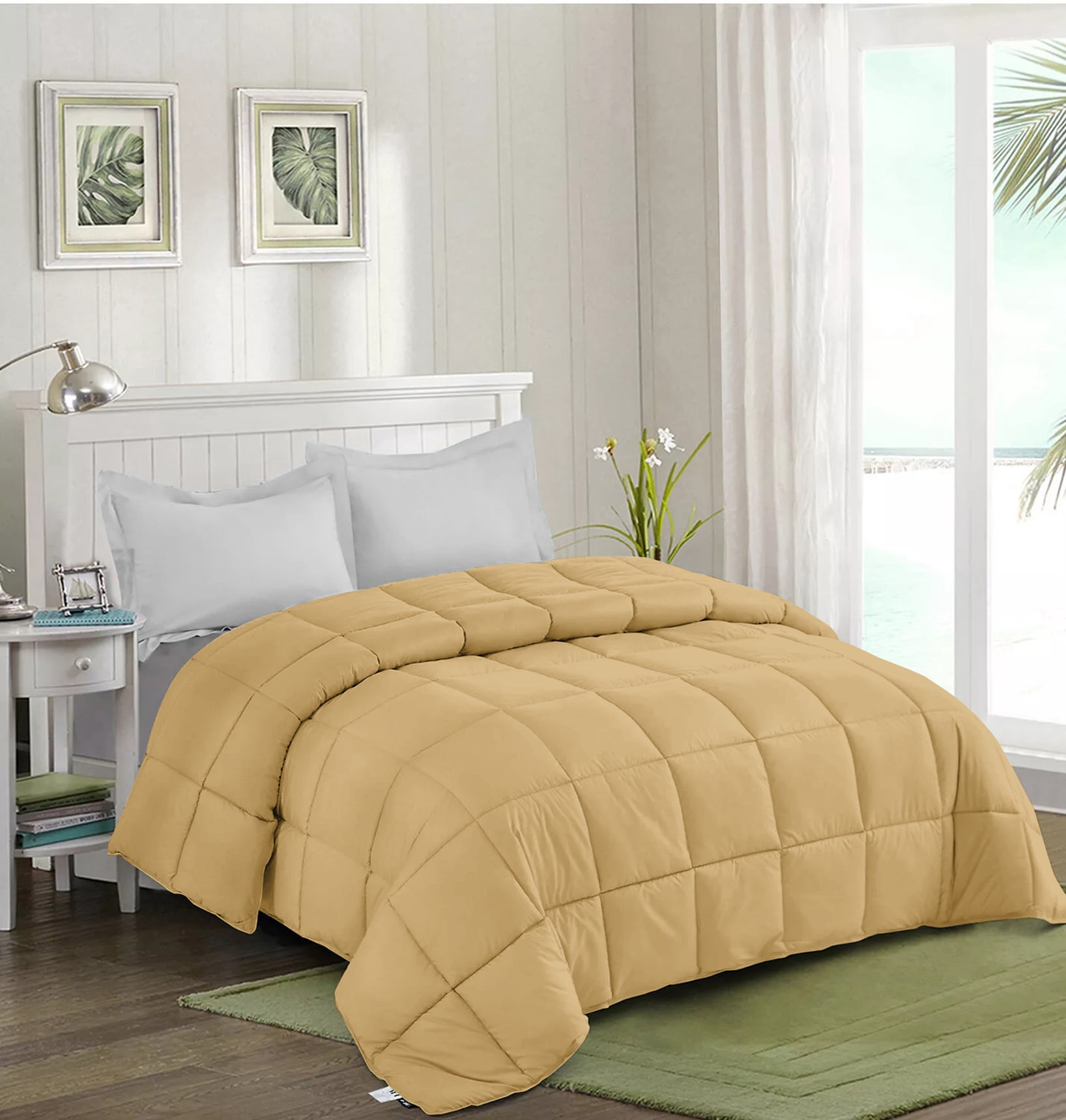All Season Comforter King Size 90X102, Duvet Insert, Quilted Comforter with Corner Tabs, Duvet Lightweight Quilt, Down Alternative Hotel Comforter King Size 90X102 Beige