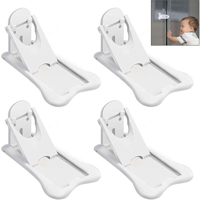 Puertas de armario de seguridad para niños de 4 piezas, cerradura de puerta corredera para bebé con almohadilla adhesiva