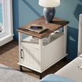 thumbnail image 2 of White Bedside Table Nightstand with Charging Station, End Table with Open Shelf & Cabinet, Farmhouse Side Table for Bedroom, Living Room, 2 of 7