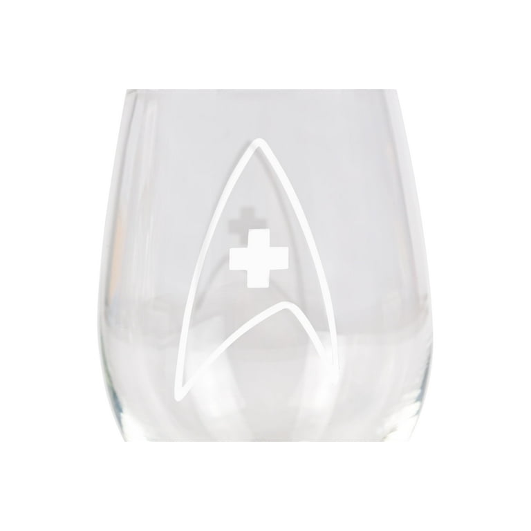 Star Trek Stemless Wine Glass Decorative Etched Medical Emblem
