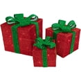 thumbnail image 1 of Northlight Ensemble de 3 Boîtes Cadeaux Rouges Lumineuses avec Nœuds Verts Décorations de Noël Extérieures 10 Pouces, 1 of 6
