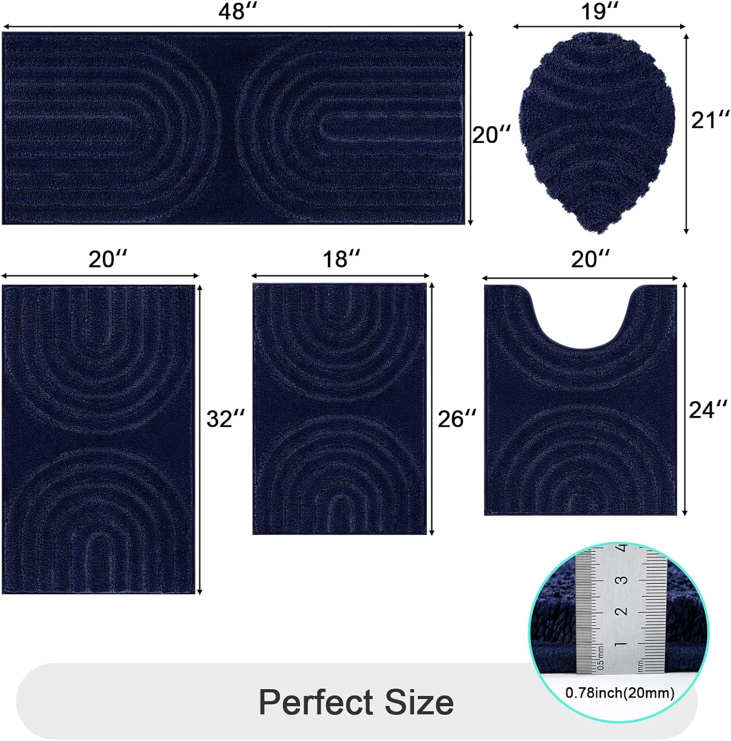 Bathroom Rugs Set 5 Piece, Plush Absorbent Bath Mats for Bathroom, Non Slip Machine Washable Bath Mat Set with Toilet Cover, Bath Runner and U-Shaped Contour Toilet Rug, Beige