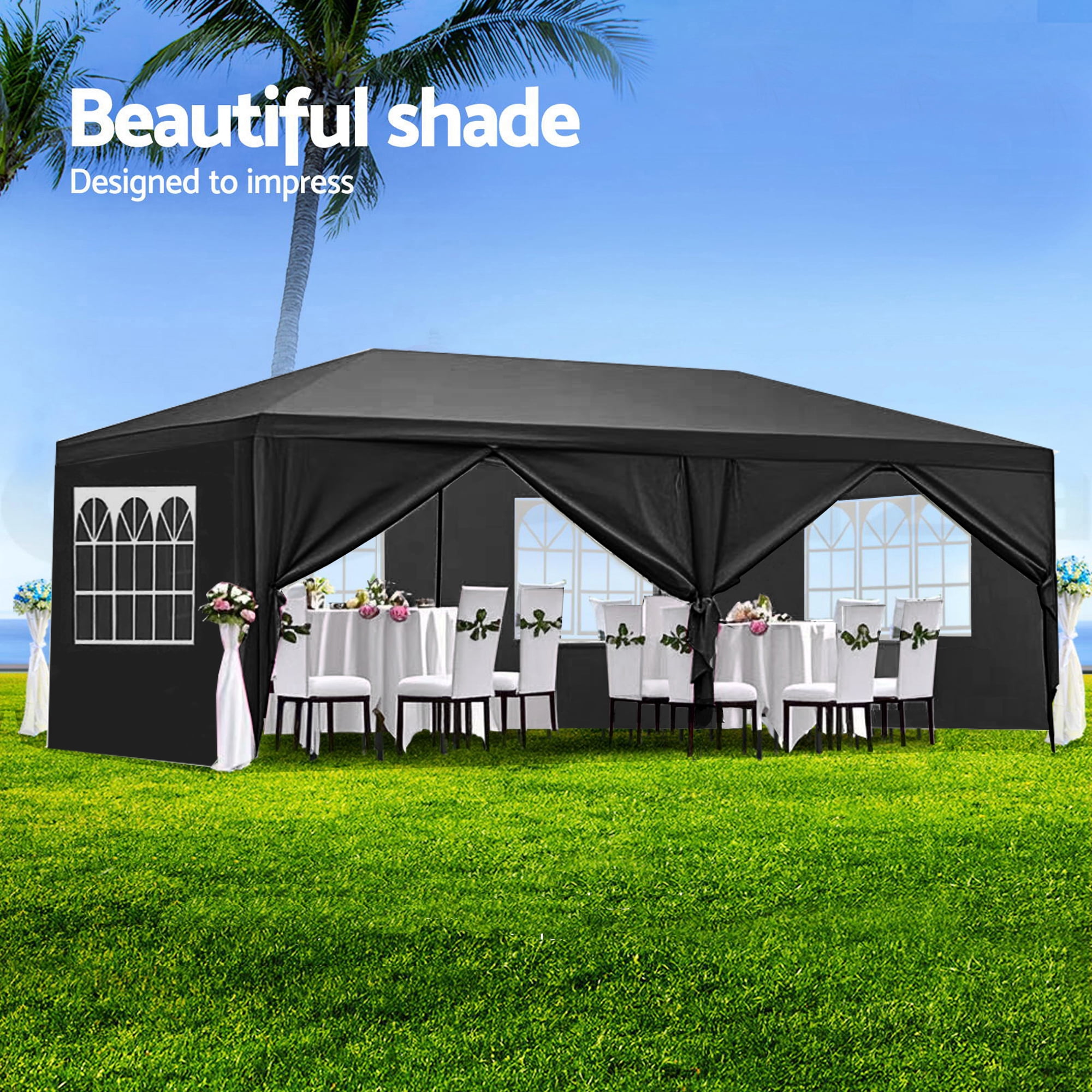 BaPiPro 10x20 ft Outdoor Party Canopy Tent with 6 Removable Sidewalls, Waterproof Wedding Gazebo for Backyard & Events, Black