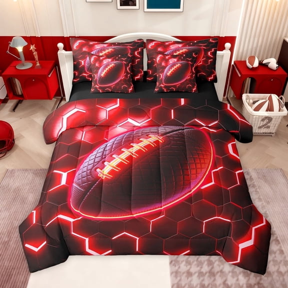 jejeloiu Ball Sport Theme 7-Piece Twin Bedding Sets,Rugby Game Gaming Bedding Comforter Set For Men Women Reversible