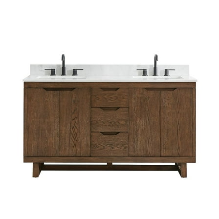 Altair-13 60" Double Bathroom Vanity in Brown Brushed Oak with Grain White