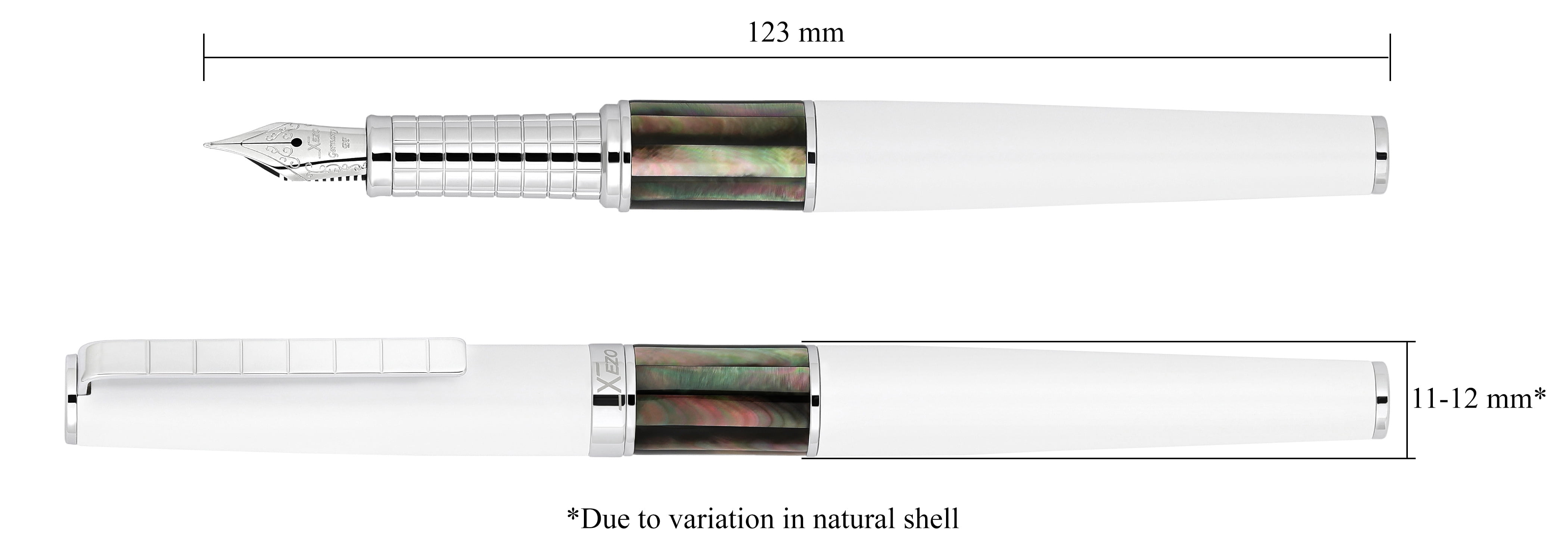 Xezo Speedmaster® White Brass Fountain Pen (Extra Fine Nib) - With Tahitian Black Mother of Pearl