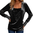 thumbnail image 5 of Xdegoge Sequin Tops for Women Party Glitter Long Sleeve Shirts Fake Two Pieces Sparkle V Neck Tunic Blouses Loose Fit Holiday New Years Eve Outfit, 5 of 8