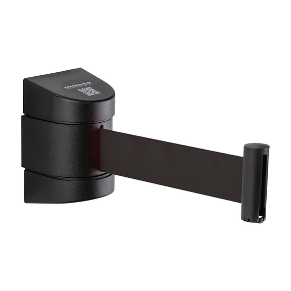 DuraSteel Wall Mount Retractable Belt Barrier - 6.5 Ft Black Safety Belt in Sturdy Black Casing - Guardian 2.0 Indoor & Outdoor Do Not Cross Caution Tape for Crowd Control Queue Barrier, Line Divider