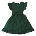 thumbnail image 1 of sertiohcv Robe Fille Décontractée Col Rond Ligne A Robes Fille Printemps Été Manches Volantées Ligne A avec Poches Ceinturées Robe de Fête Décontractée pour Enfants Vert Foncé Taille pour 3-4 Ans, 1 of 4