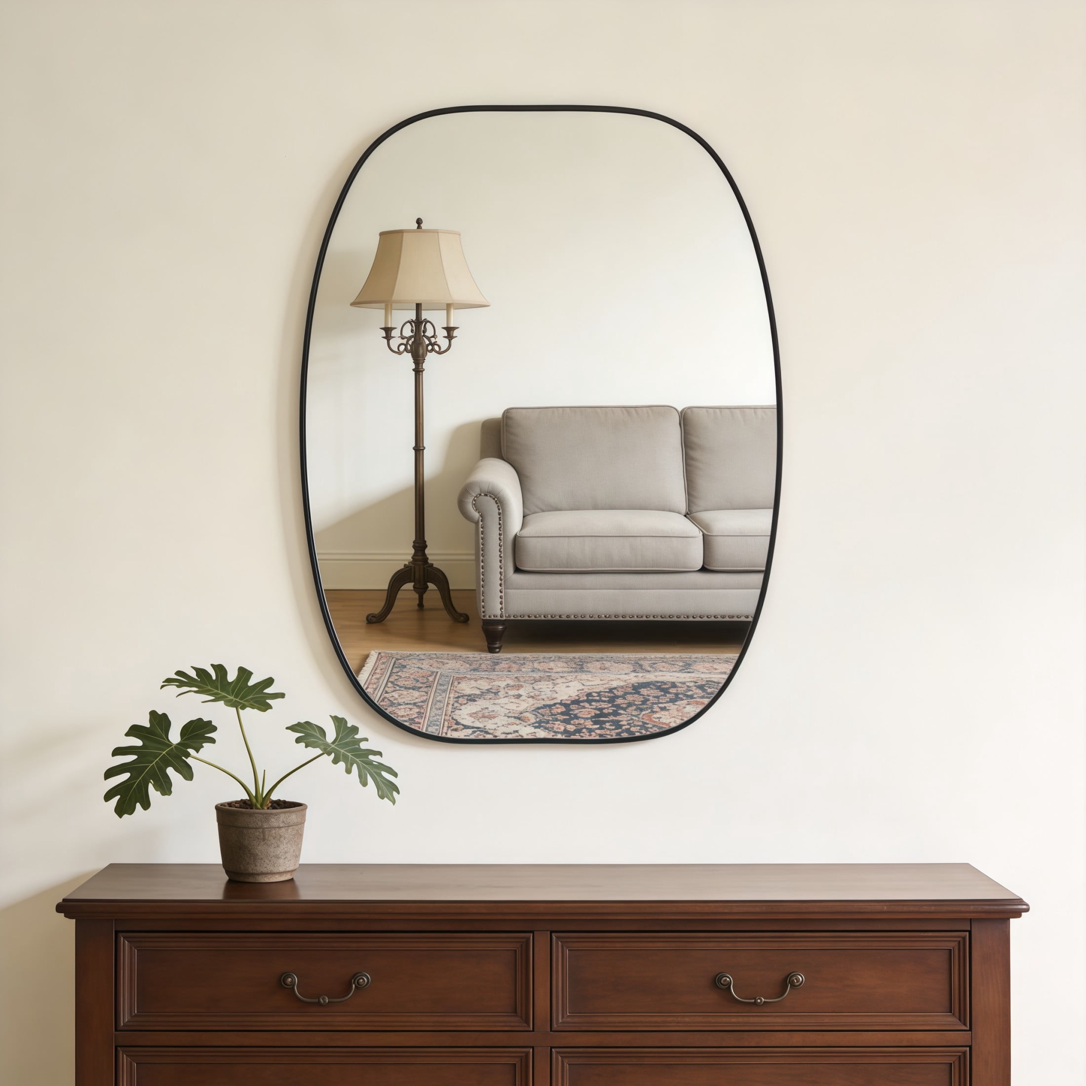 Noble House 30"x40" Unique Metal Framed Oval Wall Mirror, Modern Oblong Vanity Mirror for Bathroom & Entryway, Black