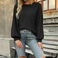 thumbnail image 3 of Women's 2024 Crew Neck Long Lantern Sleeve Casual Loose Ribbed Knit Solid Soft Pullover Sweater with Pocket, 3 of 6